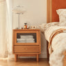 Elegant Cherry Wood Bedside Cupboard with Glass and Rattan Accents fyg - 676MUTUKISPACE