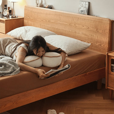 Handcrafted Cherry Wood and Pine Bed with Stainless Steel Accents - Luxurious Natural Finish fyg - 677MUTUKISPACE