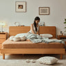 Handcrafted Cherry Wood and Pine Bed with Stainless Steel Accents - Luxurious Natural Finish fyg - 677MUTUKISPACE