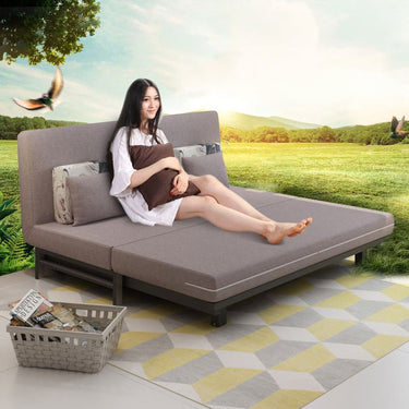 Stylish Orange and Blue Sofabed with Dark Brown and Beige Accents - Premium Cotton - Linen Blend fyj - 1254MUTUKISPACE