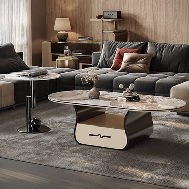 Modern Coffee Table - Sintered Stone, Stainless Steel & Solid Wood Elegance fym - 2579MUTUKISPACE