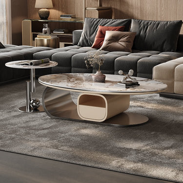 Modern Coffee Table - Sintered Stone Top with Stainless Steel & Solid Wood Base fym - 2580MUTUKISPACE