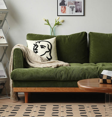 Luxurious Dark Green Sofa with Natural Wood Accents and Goose Down Cushions fyx - 825MUTUKISPACE