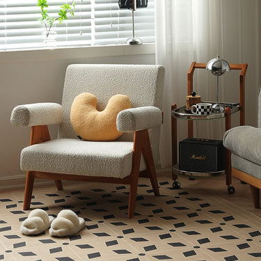 Stylish Off White Chair with Natural Cherry Wood - Down & Polyester Upholstery fyx - 828MUTUKISPACE