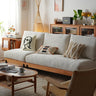Elegant Off White Sofa with Cherry Wood Accents and Plush Corduroy Finish fyx - 829MUTUKISPACE