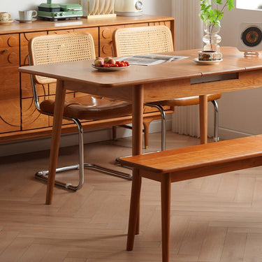 Elegant Natural Wood Table with Cherry Finish and Sleek Metal Accents fyx - 835MUTUKISPACE