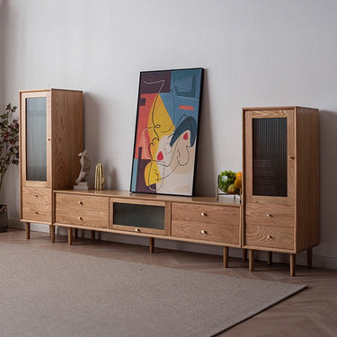 Elegant TV Cabinet with Natural Oak, Cherry, and Copper Accents fyx - 855MUTUKISPACE