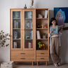Elegant Brown Cherry and Paulownia Wood Cabinet with Glass and Metal Accents fyx - 857MUTUKISPACE