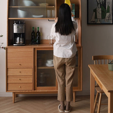 Elegant Natural Cherry and Beech Wood Cabinet with Glass and Copper Accents fyx - 859MUTUKISPACE