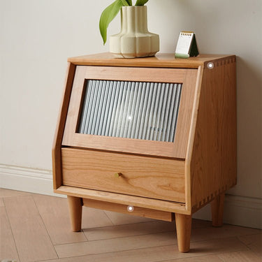 Elegant Cherry Wood Bedside Cupboard with Copper and Glass Accents fyx - 862MUTUKISPACE