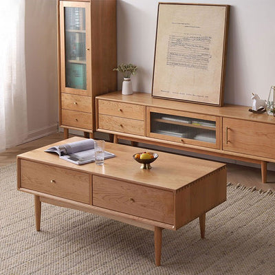 Natural Wood Coffee Table in Oak, Paulownia, and Copper Cherry Finishes