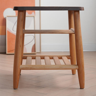 Stylish Tea Table in Cherry Wood & Walnut with Elegant Rattan Design fyx - 874MUTUKISPACE