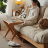Elegant Cherry Wood and Glass Coffee Table with Rattan Accents - Natural Finish fyx - 875MUTUKISPACE