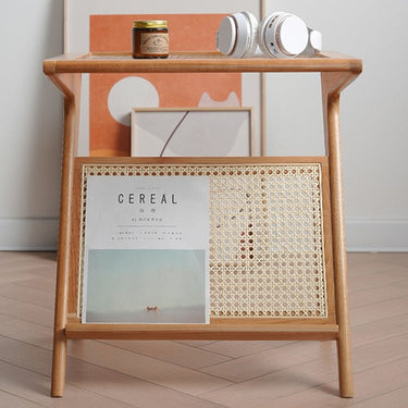 Elegant Cherry Wood and Glass Coffee Table with Rattan Accents - Natural Finish fyx - 875MUTUKISPACE