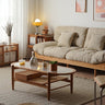 Elegant Cherry Wood and Glass Coffee Table with Rattan Accents fyx - 877MUTUKISPACE