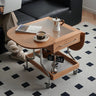 Elegant Cherry Wood Coffee Table with Glass and Stainless Steel Accents fyx - 882MUTUKISPACE