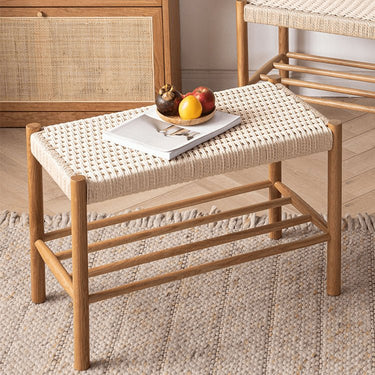 Oak Wood Stool with Stylish Paper Rope Seat fyx - 887MUTUKISPACE
