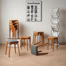 Elegant Oak Wood Stool with Light Grey Cushion - Natural and Comfortable Seating fyx - 891MUTUKISPACE