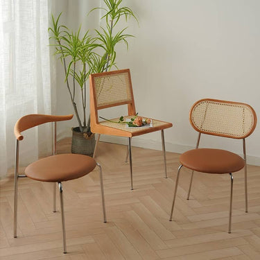 Modern Ash Wood Chair with Faux Leather & Rattan - Black Green Finish fyx - 893MUTUKISPACE