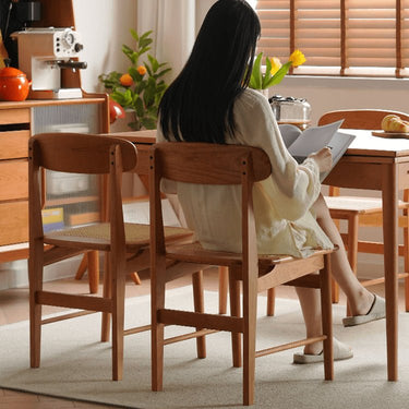 Elegant Natural Cherry Wood Chair with Rattan Detailing fyx - 894MUTUKISPACE