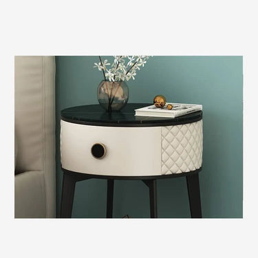 Elegant Nightstand with Solid Wood, Marble, and Faux Leather Finish - Chic Bedroom Accent! fzyhs - 2740MUTUKISPACE