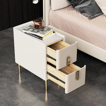 Luxury Marble Faux Leather Nightstand with Gold Accents - Modern Bedside Table fzyhs - 2741MUTUKISPACE