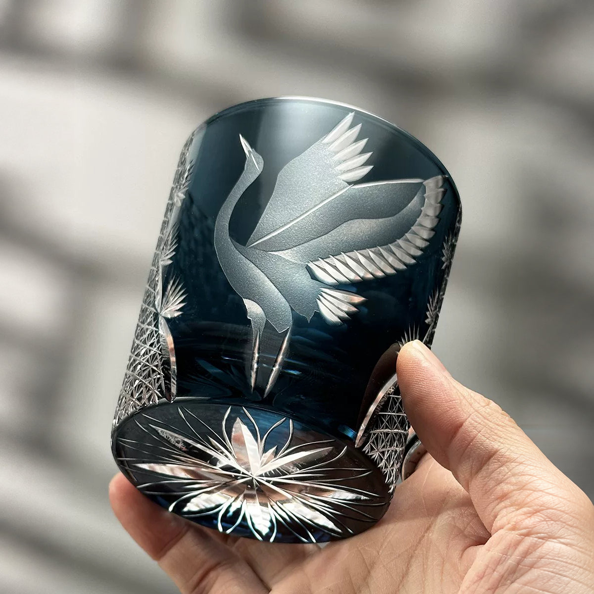 Crane Motif Whiskey Glass - Detail 3