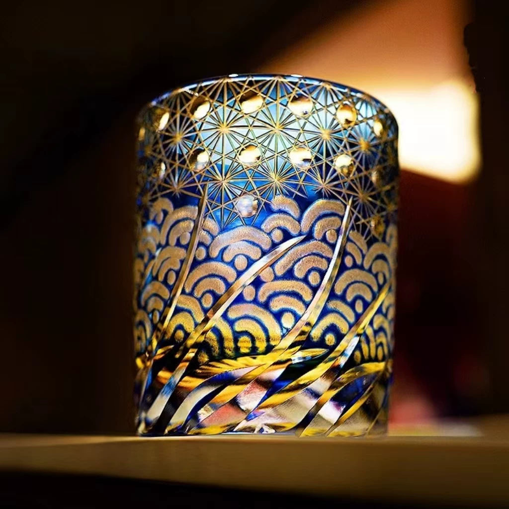 Ocean Wave Patterned Whiskey Glass - Detail 2