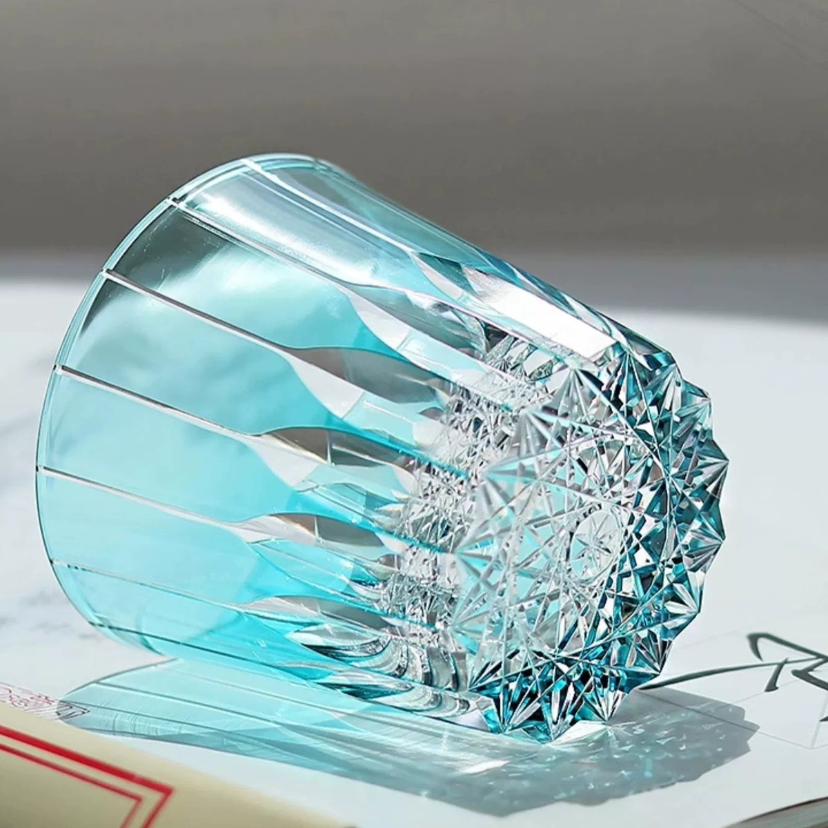 Ocean Blue Fluted Whiskey Glass - Detail 4