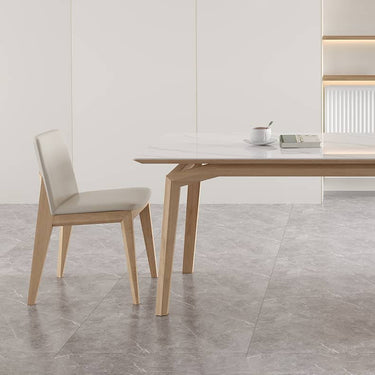 Stylish Table with White Sintered Stone Top and Ash Wood Multi - Layer Board hagst - 558MUTUKISPACE