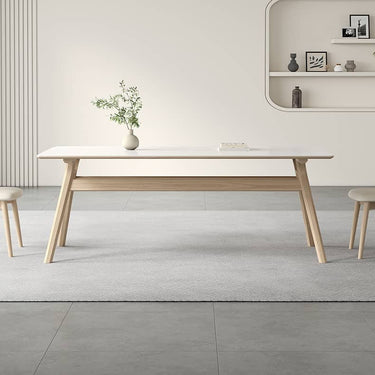 Elegant White Sintered Stone Dining Table with Ash Wood Multi - Layer Board hagst - 561MUTUKISPACE