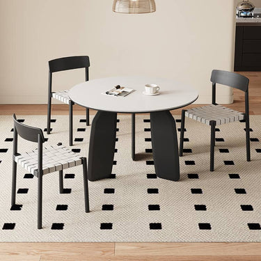 Elegant White Sintered Stone Dining Table with Oak Wood Multi - Layer Board hagst - 568MUTUKISPACE
