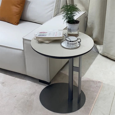 Leather & Steel Coffee Table – Minimalist Side Table for Living Room hakt - 5147MUTUKISPACE