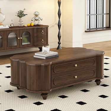 Modern Walnut Wood Coffee Table with Drawers – Stylish Living Room Center Table halmh - 5310MUTUKISPACE