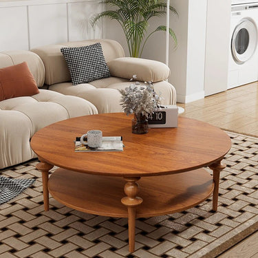 Modern Coffee Table with Sintered Stone Top – Round Solid Wood Centerpiece for Living Room halmh - 5322MUTUKISPACE