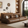 Stylish Sofa in Light Brown Faux Leather with Pine and Oak Wood Details – Comfort and Elegance Combined hatx - 1018MUTUKISPACE
