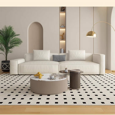 Stylish White Sofa with Light Brown, Green, Yellow, and Black Accents - Pine Wood Frame and Faux Leather Upholstery hatx - 1026MUTUKISPACE