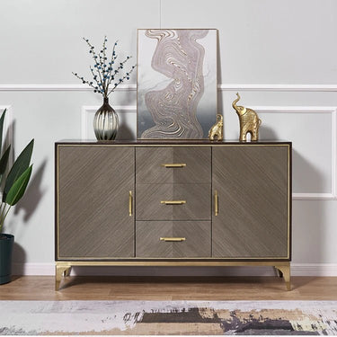 Stylish Stainless and Wood Cabinet with Gold Accents - Modern Storage Solution hbs - 4424MUTUKISPACE