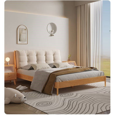 Luxurious Off White Bed with Oak Wood Frame and Goose Down Fill - Scratch - Resistant Fabric Finish hbzwg - 632MUTUKISPACE