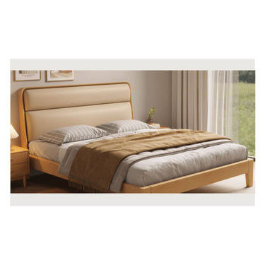 Stylish Multi - Tone Bed with Light Brown, Gray, Orange, Blue Synthetic Leather & Oak - Pine Wood Finish hbzwg - 633MUTUKISPACE