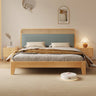 Stylish Blue and Yellow Synthetic Leather Bed with Pine and Oak Wood Elements hbzwg - 636MUTUKISPACE