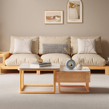 Elegant White Sintered Stone Coffee Table with Oak Wood and Metal Accents hbzwg - 638MUTUKISPACE