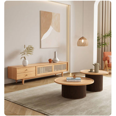 Stylish Oak Wood TV Cabinet with Rattan and Metal Accents hbzwg - 639MUTUKISPACE