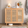 Natural Oak Wood Cabinet with Rattan Doors and Metal Accents hbzwg - 647MUTUKISPACE