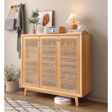 Natural Oak Wood Cabinet with Rattan Doors and Metal Accents hbzwg - 647MUTUKISPACE