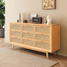 Stylish Oak Wood Cabinet with Rattan Accents and Metal Detailing hbzwg - 648MUTUKISPACE