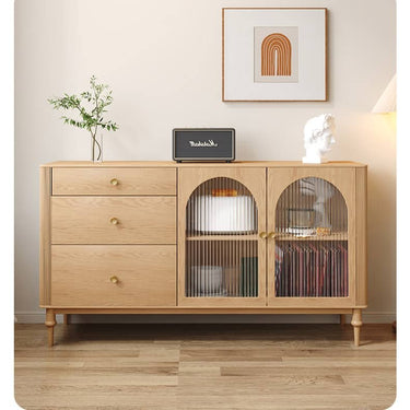 Stunning Oak & Pine Wood Glass Cabinet with Sleek Metal Accents hbzwg - 651MUTUKISPACE