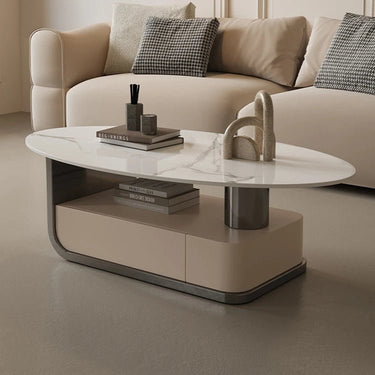 Oval Marble Coffee Table with Storage – Sophisticated Modern Accent hch - 3094MUTUKISPACE