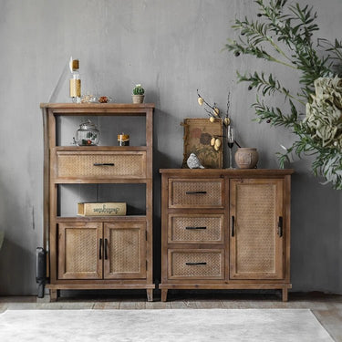 Rustic Cabinet with Woven Details - Stylish Storage Solution hdst - 4222MUTUKISPACE