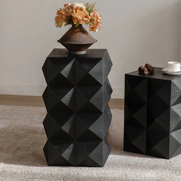 Geometric Black Pine Nightstand - Chic Bedside Cupboard for Modern Interiors hdst - 4247MUTUKISPACE